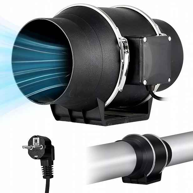 Kanálový Ventilátor Odtah 100MM 220M³/H 40W 180Pa Tichý Do Kuchyně Černý