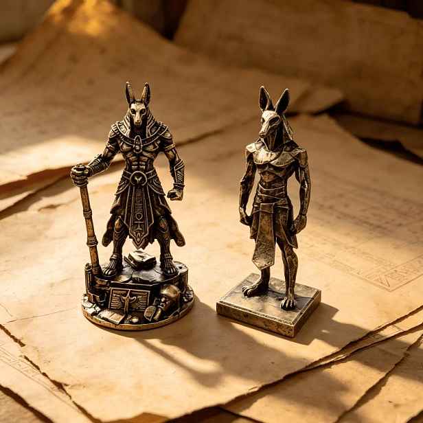 TEMU Sada 2 ks dvou vintage sošek Smrťáka s texturovaným efektem opotřebení, starověhé egyptské figurky boha Anubise, exotické mytologické figurky,