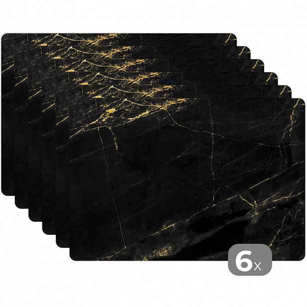 MuchoWow SADA 6 KS PROSTÍRÁNÍ Mramorový vzhled - Luxury - Black - Gold 45x30 cm