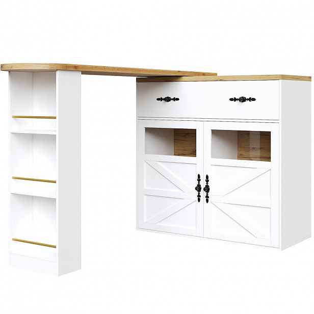 Redom BAROVÝ stůl 138–204/39/104 cm, otočný o 360° s úložným prostorem z MDF, Bílá