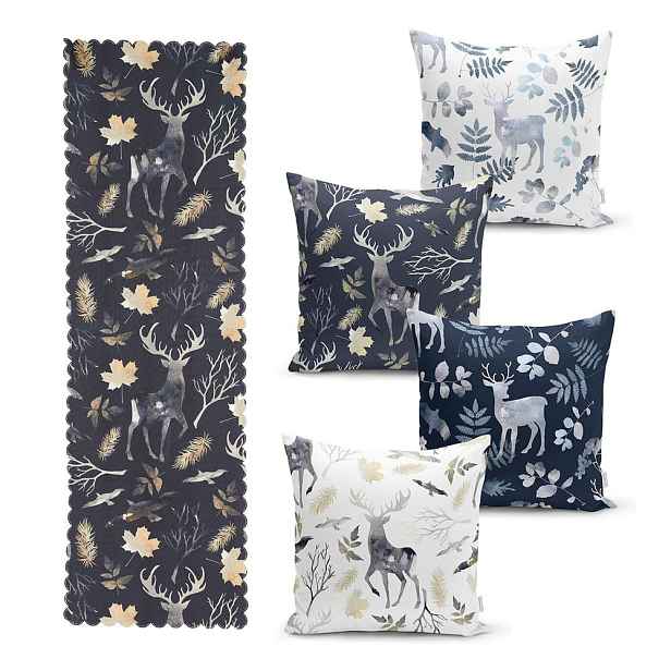 Sada 4 vánočních povlaků na polštář a běhounu na stůl Minimalist Cushion Covers Christmas Forest
