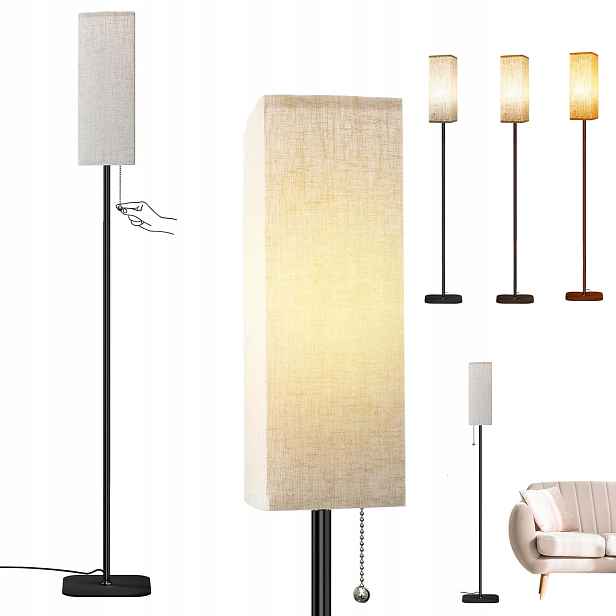 Vertikální Led Stojací Lampa E27 10W S Lněným Stínítkem, 172 CM