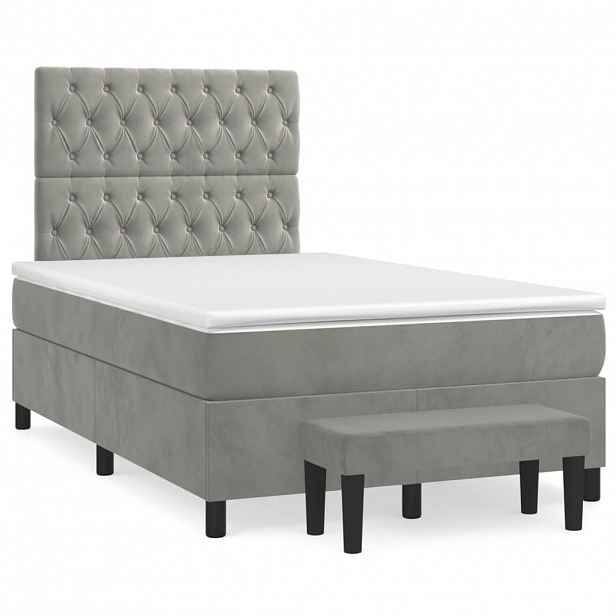 vidaXL Box spring postel s matrací světle šedá 120 x 200 cm samet