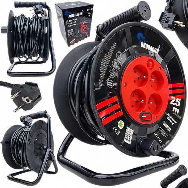 Bubnový prodlužovací kabel Ondragon 25 m 3×2,5 mm² IP44, 4 zásuvky
