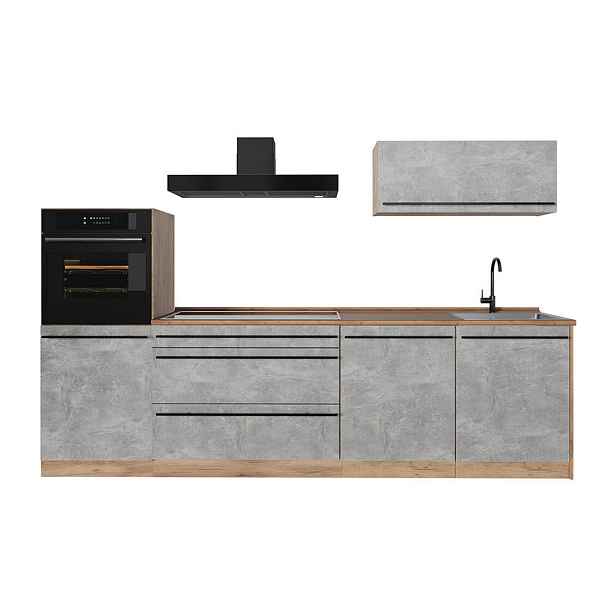 Vicco KUCHYŇSKÝ KOUT R-Line, Beton/Zlatý mocný dub, 280 cm pracovná doska Dub Goldkraft