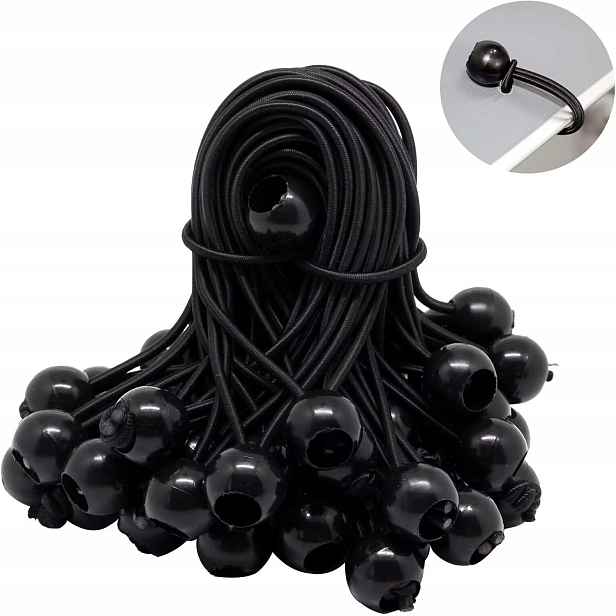 100x Elastické gumové napínáky, stanové gumy, stan, černý