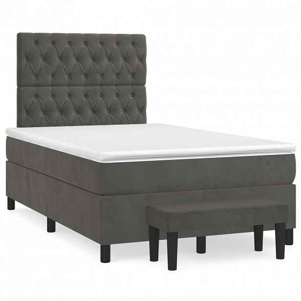 vidaXL Box spring postel s matrací tmavě šedá 120 x 200 cm samet