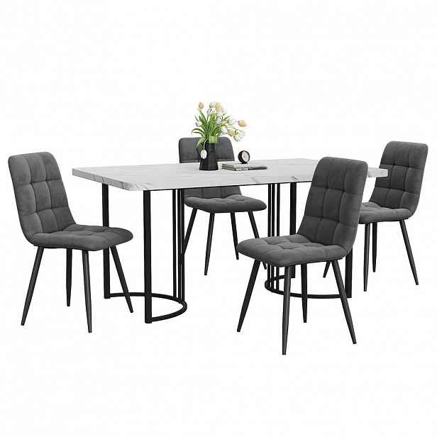 FLIEKS JÍDELNÍ SET MDF 4 Židle Bílý Šedý 140x80cm