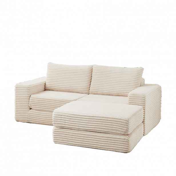 OKWISH SOFA postel béžová z manšestru s modulárním uspořádáním a odnímatelnou podnožkou