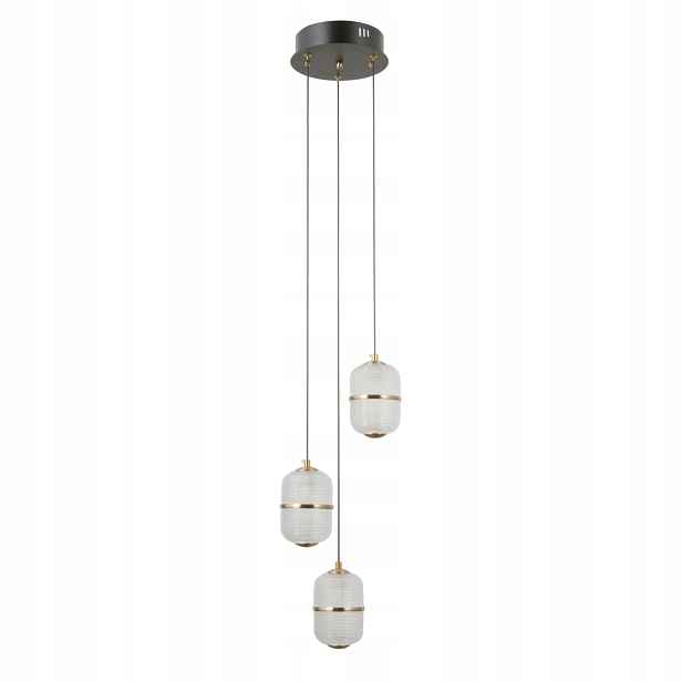 Černo-zlatá Alani Italux Závěsná Led lampa 15W Skleněné Stínidla