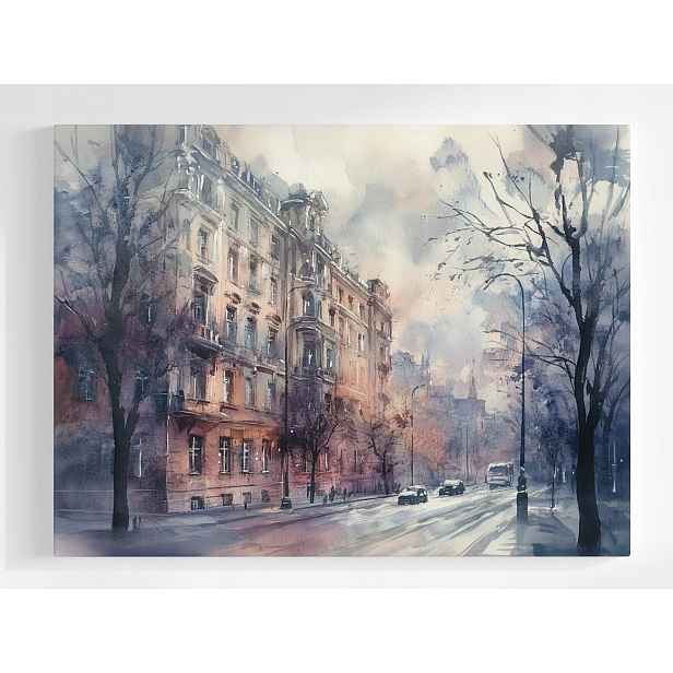 Plakát Akvarel Město Ulice Kamínky Stromy 100x75