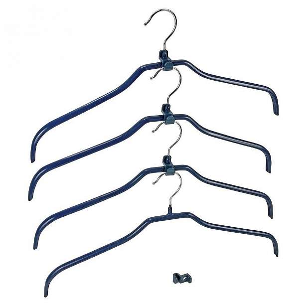 Sada 4 modrých protiskluzových ramínek na oblečení a držáků Wenko Hanger Slim