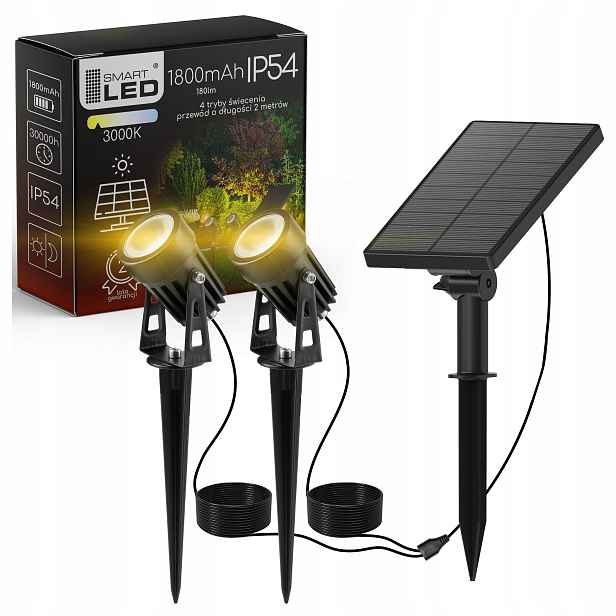 Solární Zahradní Lampa Led zapíchnutá 2x reflektor senzor soumraku do zahrady