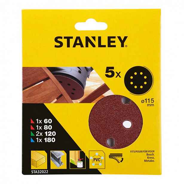 Stanley - 5dílná sada brusných papírů, průměr 115 mm STA32022-XJ