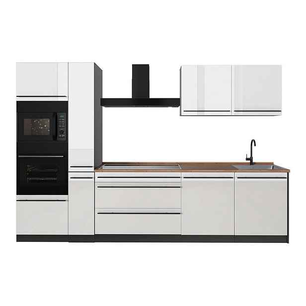 Vicco KUCHYŇSKÝ KOUT R-Line, Bílá vysoký lesk/Antracit, 310 cm pracovná doska Dub Goldkraft