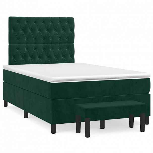 vidaXL Box spring postel s matrací tmavě zelená 120 x 200 cm samet