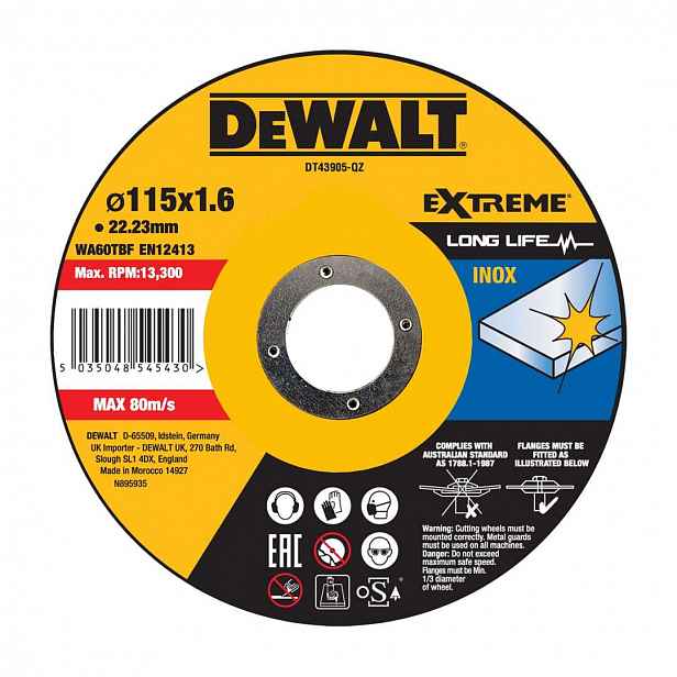 DeWALT - Řezný kotouč na nerezovou ocel 115x22,23 mm DT43905
