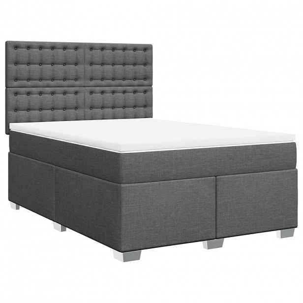 vidaXL Box spring postel s matrací tmavě šedý 140 x 190 cm textil
