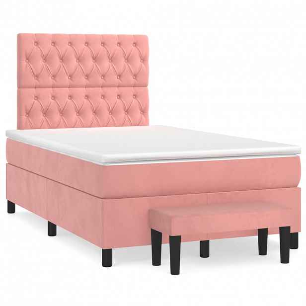 vidaXL Box spring postel s matrací růžová 120 x 200 cm samet