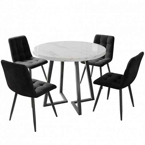 FLIEKS JÍDELNÍ SET 4 Židle Kulatý Bílý Černý 80cm