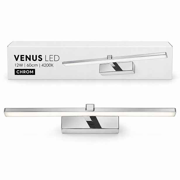 Led nástěnné svítidlo Venus 12W 60 cm chromová lampa nad zrcadlo 4200K IP44 840lm