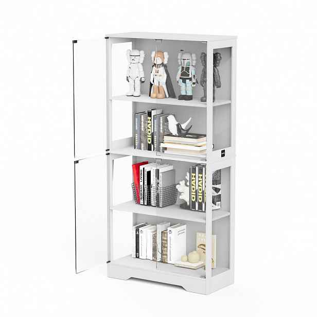 Redom VITRÍNA 80/35/165 cm se skleněnými dveřmi, LED osvětlením, senzorem pohybu a konstrukcí z MDF a skla, Bílá
