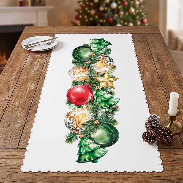 Vánoční běhoun na stůl VÁNOČNÍ OZDOBY 60x120 cm