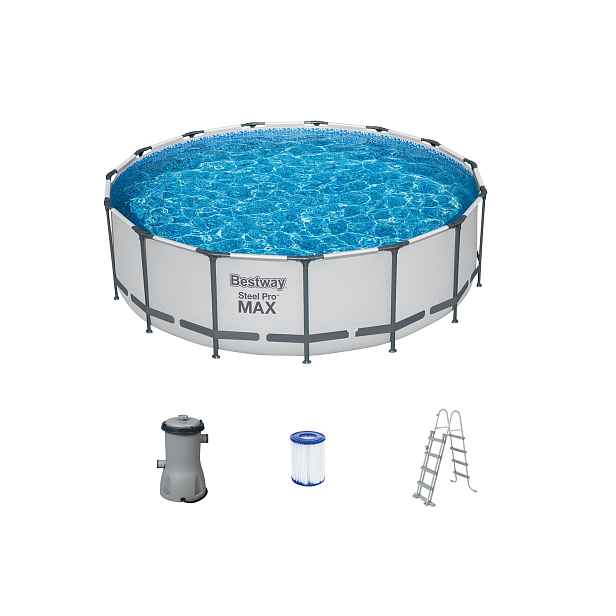 Bestway BazĂ©n Steel ProMAXâ„˘ s filtraÄŤnĂ­m zaĹ™Ă­zenĂ­m a schĹŻdky, Ă� 4,57 x 1,22 m