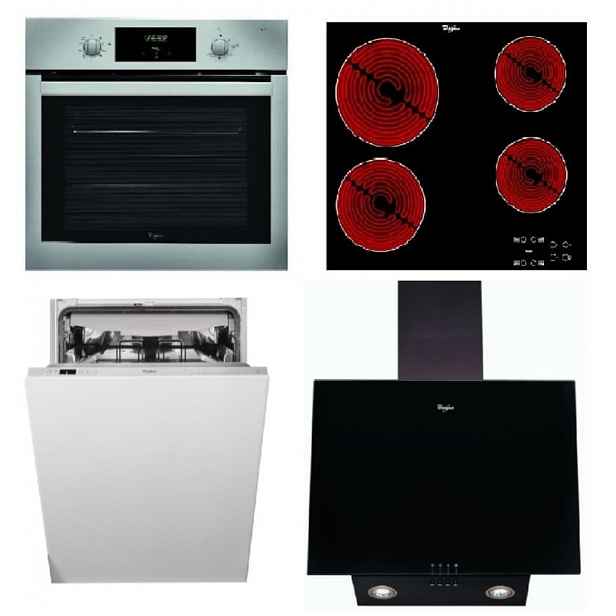 Set spotřebičů Whirlpool trouba AKP742IX + sklokeramická deska AKT8090NE + vestavná myčka 60cm WIC3C26F + komínková digestoř 60cm AKR037GBL