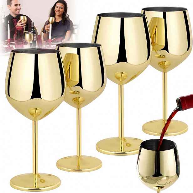 Skleničky Na Červené Víno 4 ks 500 ml Růžového Zlata Z Nerezové Oceli