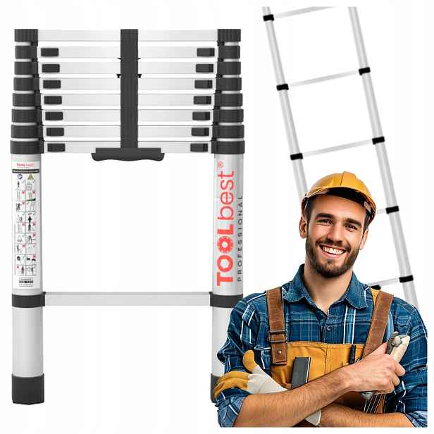 Teleskopický Žebřík Skládací Žebřík 2,6 M, 9 Příčků Toolbest