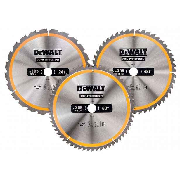 DeWALT - 3dílná sada pilových kotoučů na dřevo 305x30 mm DT1964