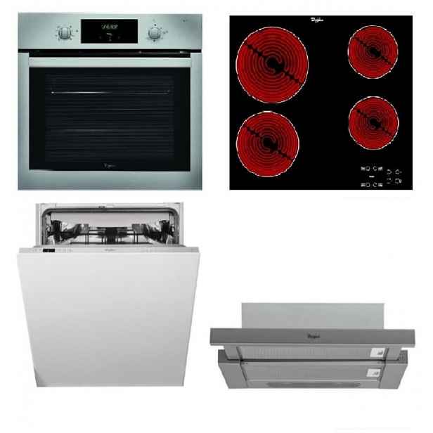 Set spotřebičů Whirlpool trouba AKP742IX + sklokeramická deska AKT8090NE + vestavná myčka 60cm WIC3C26F + výsuvná digestoř 60cm AKR7491IX