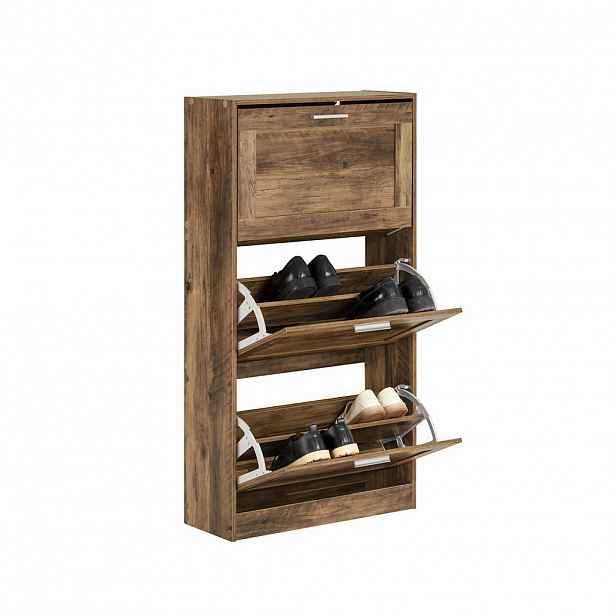 SoBuy BOTNÍK se 3 policemi Hnědá 60x23x115cm Rustikální