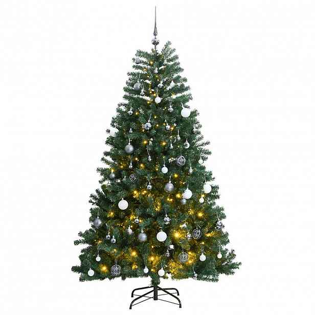 vidaXL Umělý sklápěcí vánoční stromek s 300 LED a koulemi 240 cm