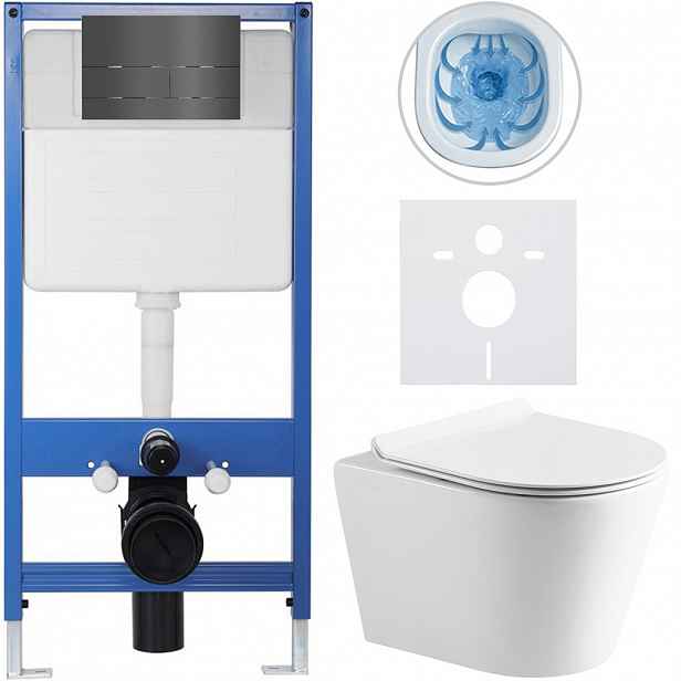 Kompletní WC set Profi/Carlito - bílá lesklá - WC tlačítko Line/Tmavě šedá - předstěnová instalace - 48,5x36,5 cm