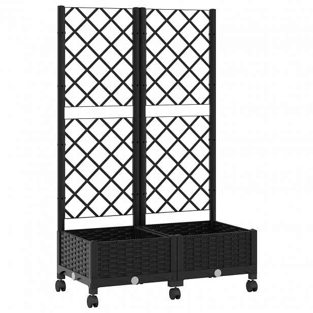 vidaXL Zahradní truhlík s treláží a koly Černá 80 x 40 x 131,5 cm PP