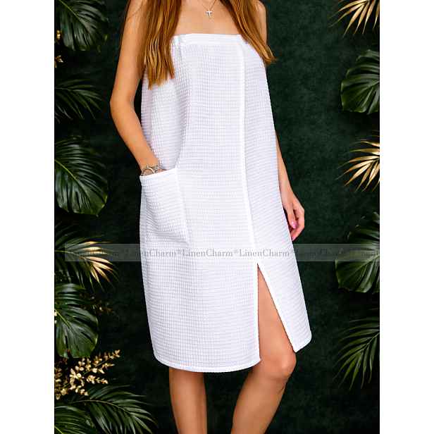 Dámské pareo do sauny Spa Vaflová osuška 100% Bavlna Knoflíky Xs/s Bílá
