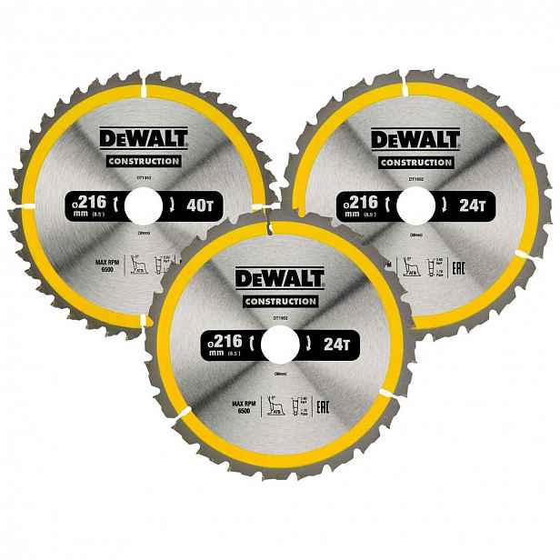 DeWALT - 3dílná sada pilových kotoučů na dřevo 216x30 mm DT1962