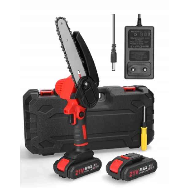 Mini řetězová pila 21 V s akumulátorem 2 x 1300 mAh a nabíječkou