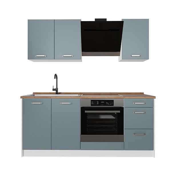 Vicco JEDNOTKOVÁ KUCHYNĚ R-Line, Modrošedá/Bílá, 180 cm, PD Dub