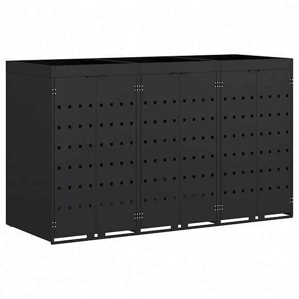 vidaXL Úložný box na 3 popelnice Černá 204 x 77,5 x 121,5 cm