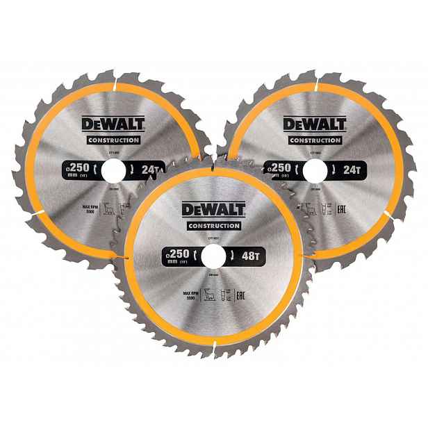 DeWALT - 3dílná sada pilových kotoučů na dřevo 250x30 mm DT1963