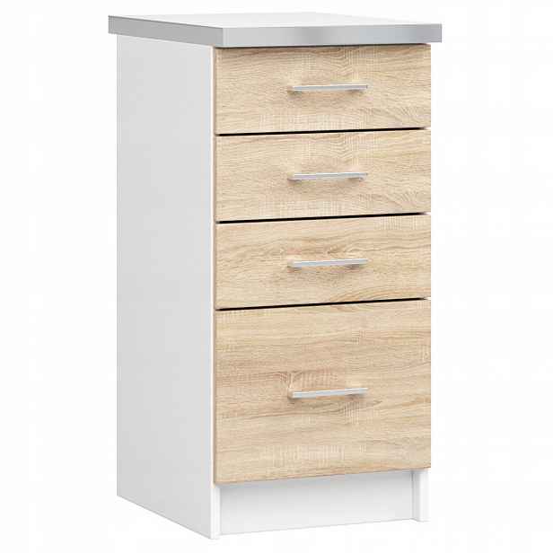 Kuchyňská skříňka Lima S 40 cm bílá-sonoma 4 zásuvky Akd