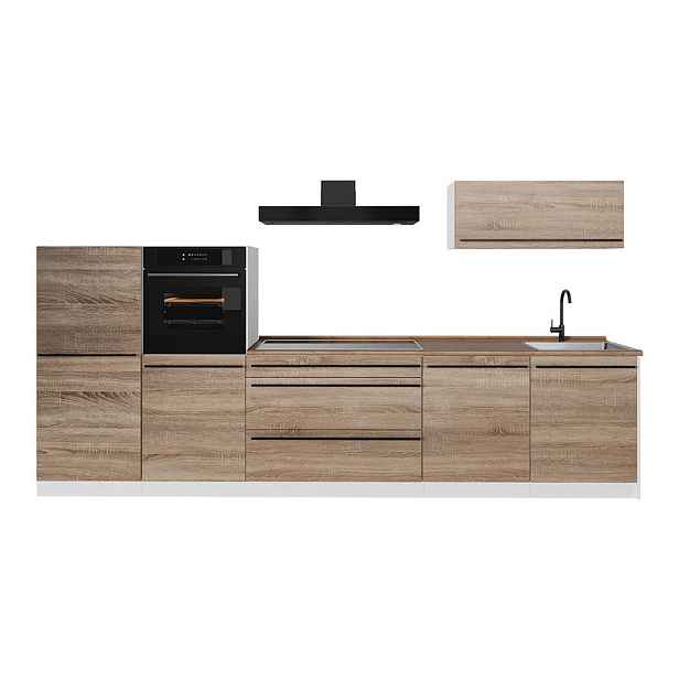 Vicco KUCHYŇSKÝ KOUT R-Line, Sonoma/Bílá, 340 cm bez pracovní desky
