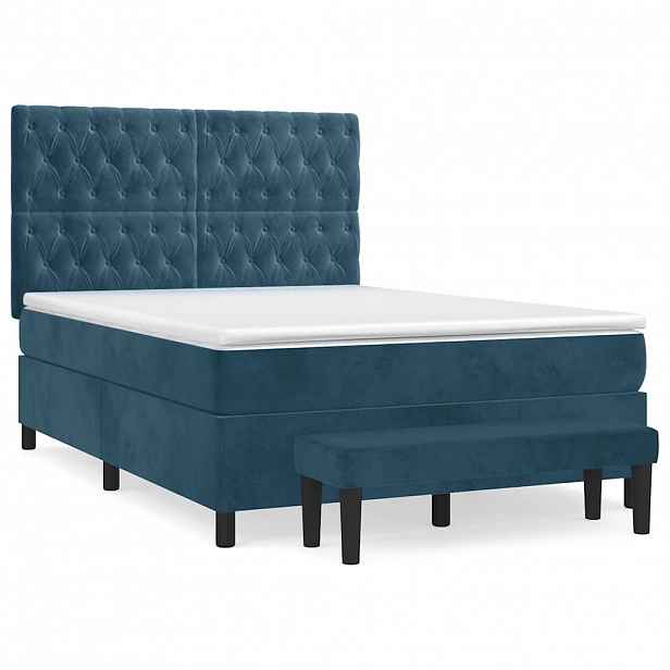 vidaXL Box spring postel s matrací tmavě modrá 140x190 cm samet