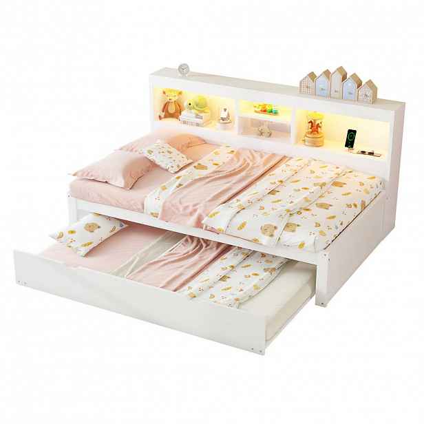 FLIEKS ROZKLÁDACÍ POHOVKA 90x200cm LED USB Úložná Bílá
