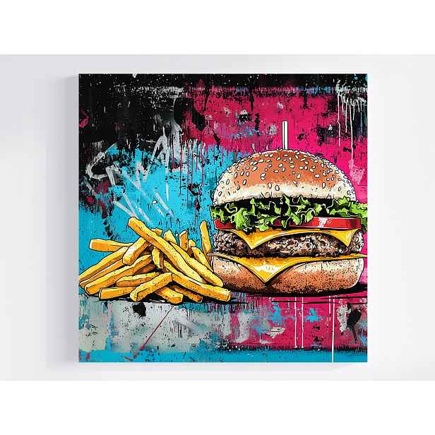 Obraz Na Plátně Canvas Stěna Street Art Graffiti Hamburger Hranolky 50x50