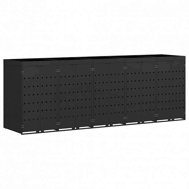 vidaXL Úložný box na 5 popelnic Černá 340 x 77,5 x 121,5 cm