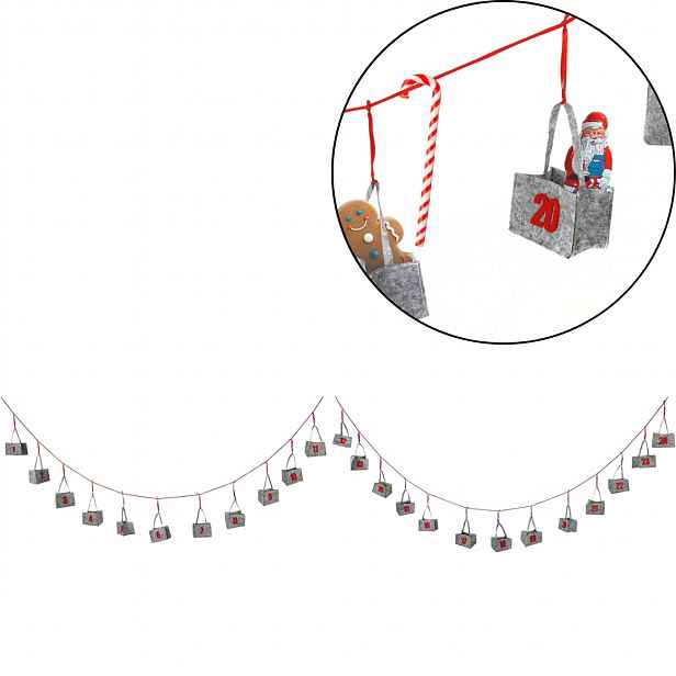 Závěsný adventní kalendář BAGLANDER 5 m, šedý